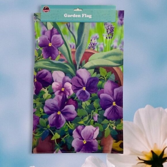 The Backyard Other - Garden Yard Flag Pansies Flower Pot Floral Purple Multicolor 12 X 18 in